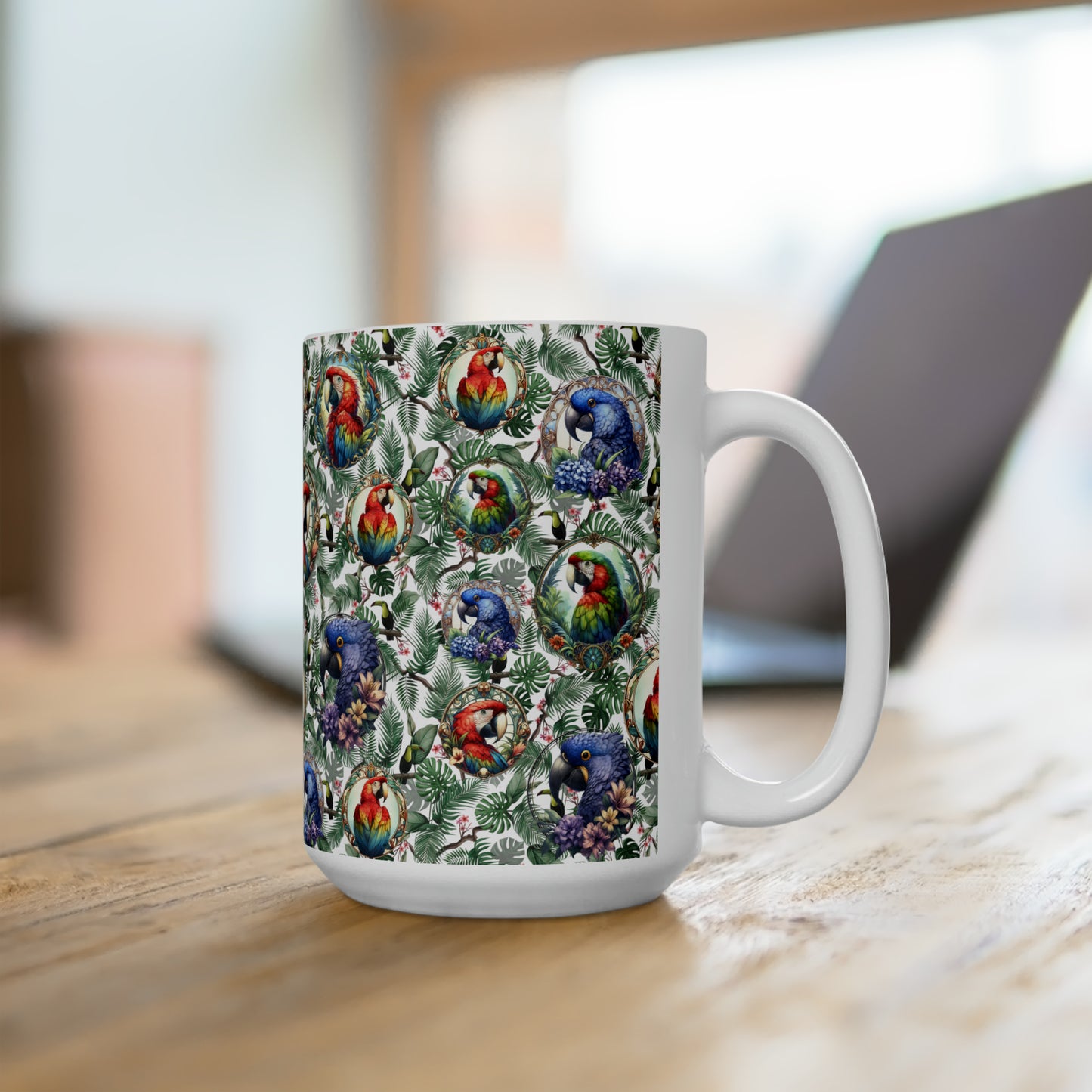 Colorful Macaw Mug Tropical Leaves Birds Parrots Birb Coffee cup Coffee Mug Tea cup Gift for Bird Lover bird Owner Wildlife Nature Birds