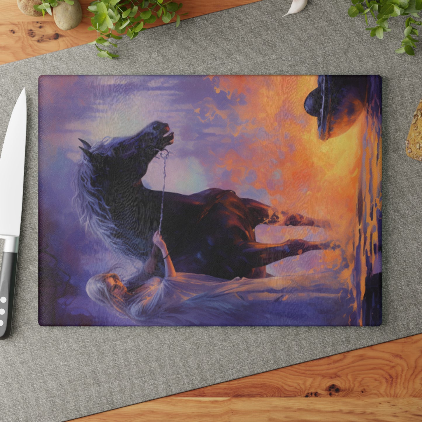 Horse Cutting Board glass charcuterie cheese board serving board witch witchcraft fantasy fairy wizard dungeons and dragons mystic wicca