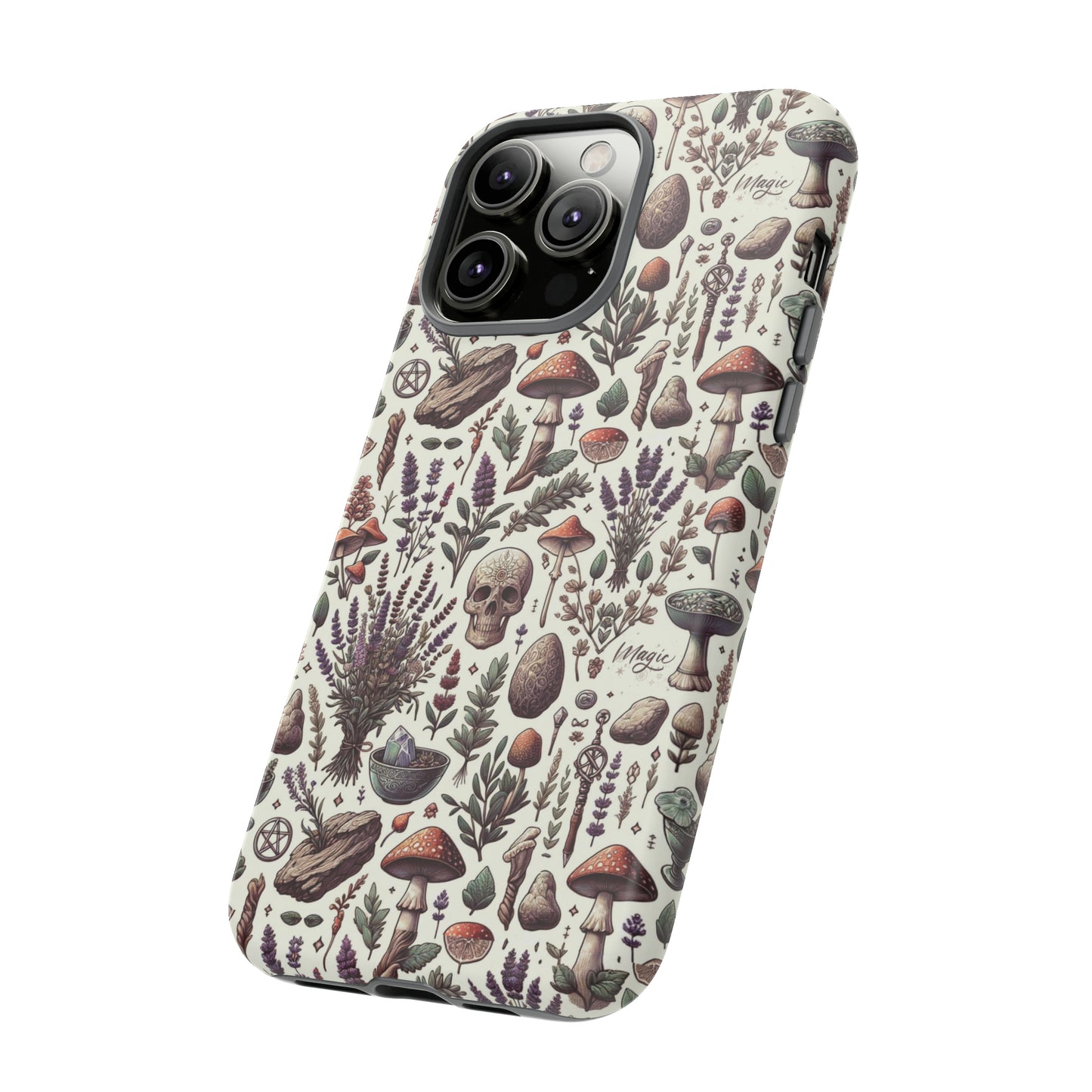 Witchcraft phone case Tough Cases iPhone 15, 14, 13, cell phone case custom phone case metaphysical herbs lavender wild mushrooms goblincore