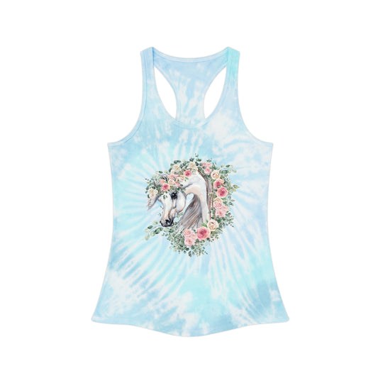 Arabian horse with roses Tie Dye Racerback Tank Top cute horse shirt