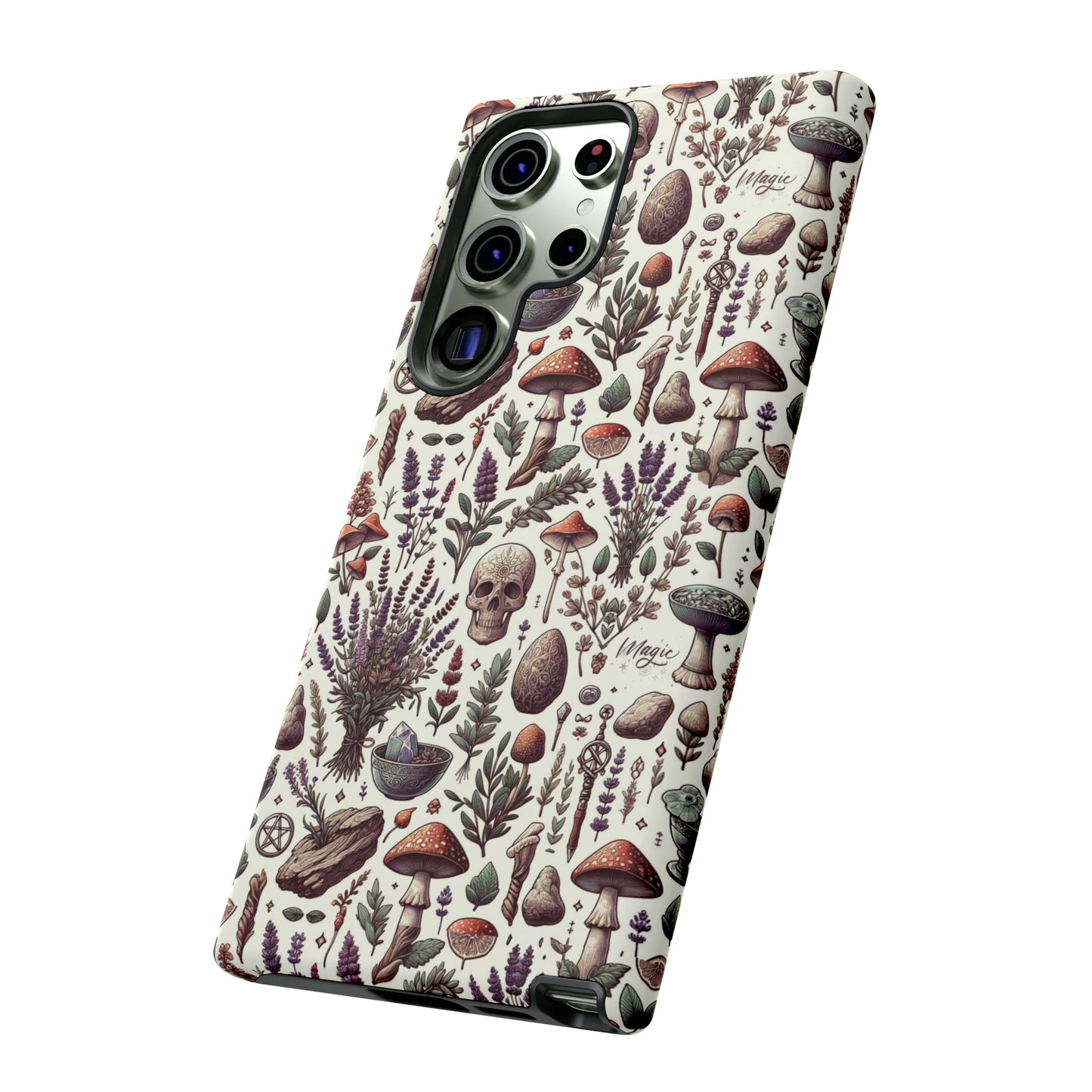 Witchcraft phone case Tough Cases iPhone 15, 14, 13, cell phone case custom phone case metaphysical herbs lavender wild mushrooms goblincore