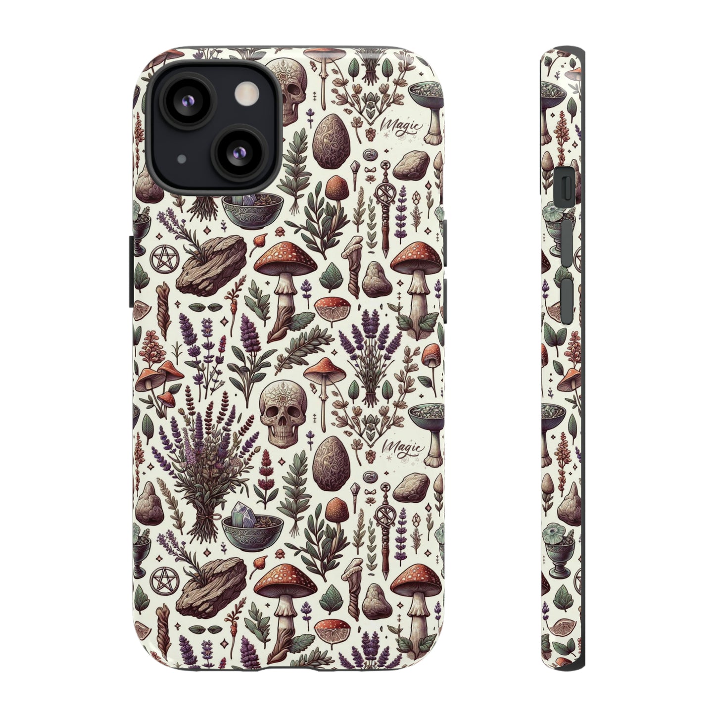 Witchcraft phone case Tough Cases iPhone 15, 14, 13, cell phone case custom phone case metaphysical herbs lavender wild mushrooms goblincore