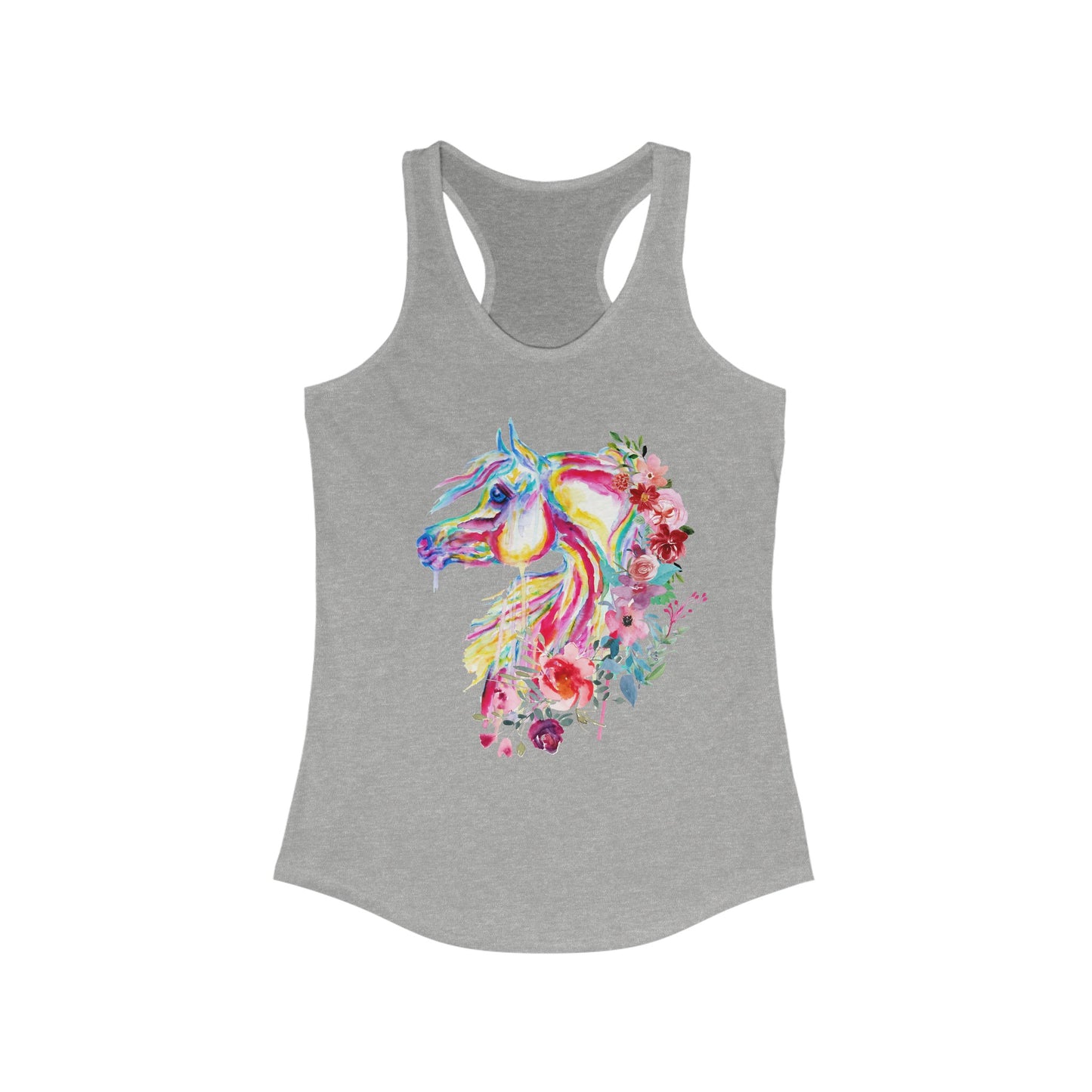 Arabian Horse Watercolor Flowers Art Women's Racerback Tank Horse Shirt Gift for Horse Lover Horse Riding