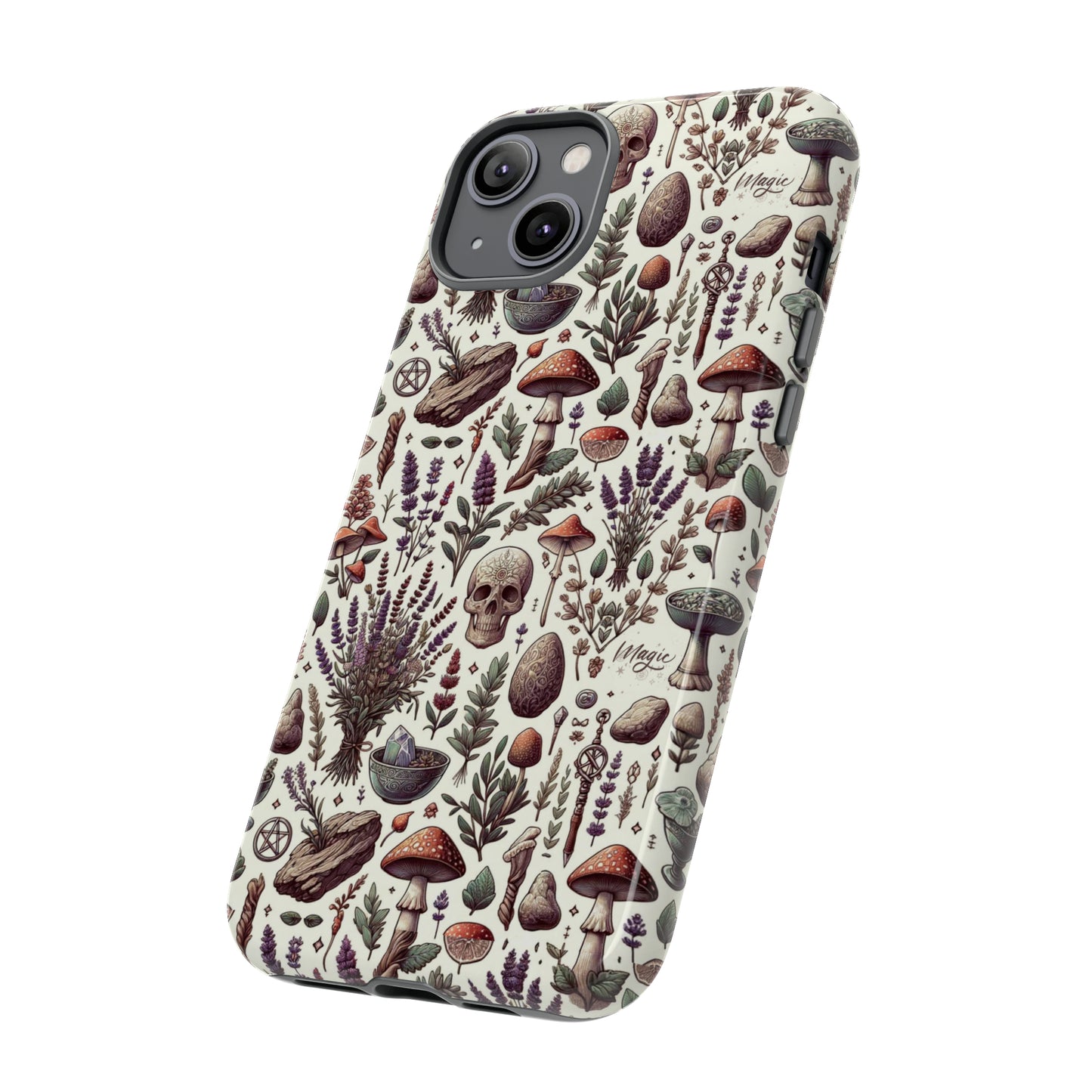 Witchcraft phone case Tough Cases iPhone 15, 14, 13, cell phone case custom phone case metaphysical herbs lavender wild mushrooms goblincore