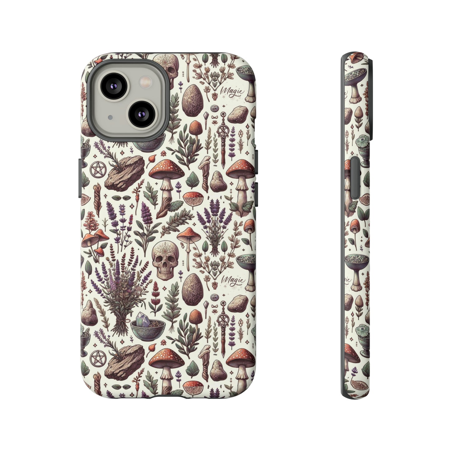 Witchcraft phone case Tough Cases iPhone 15, 14, 13, cell phone case custom phone case metaphysical herbs lavender wild mushrooms goblincore