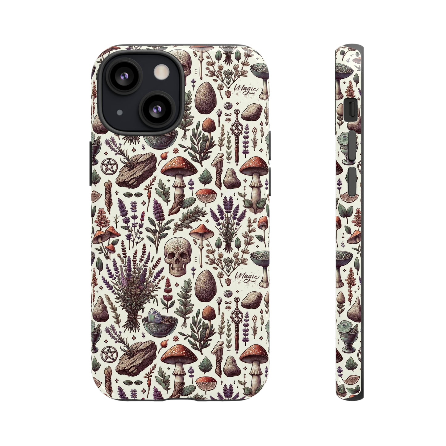 Witchcraft phone case Tough Cases iPhone 15, 14, 13, cell phone case custom phone case metaphysical herbs lavender wild mushrooms goblincore