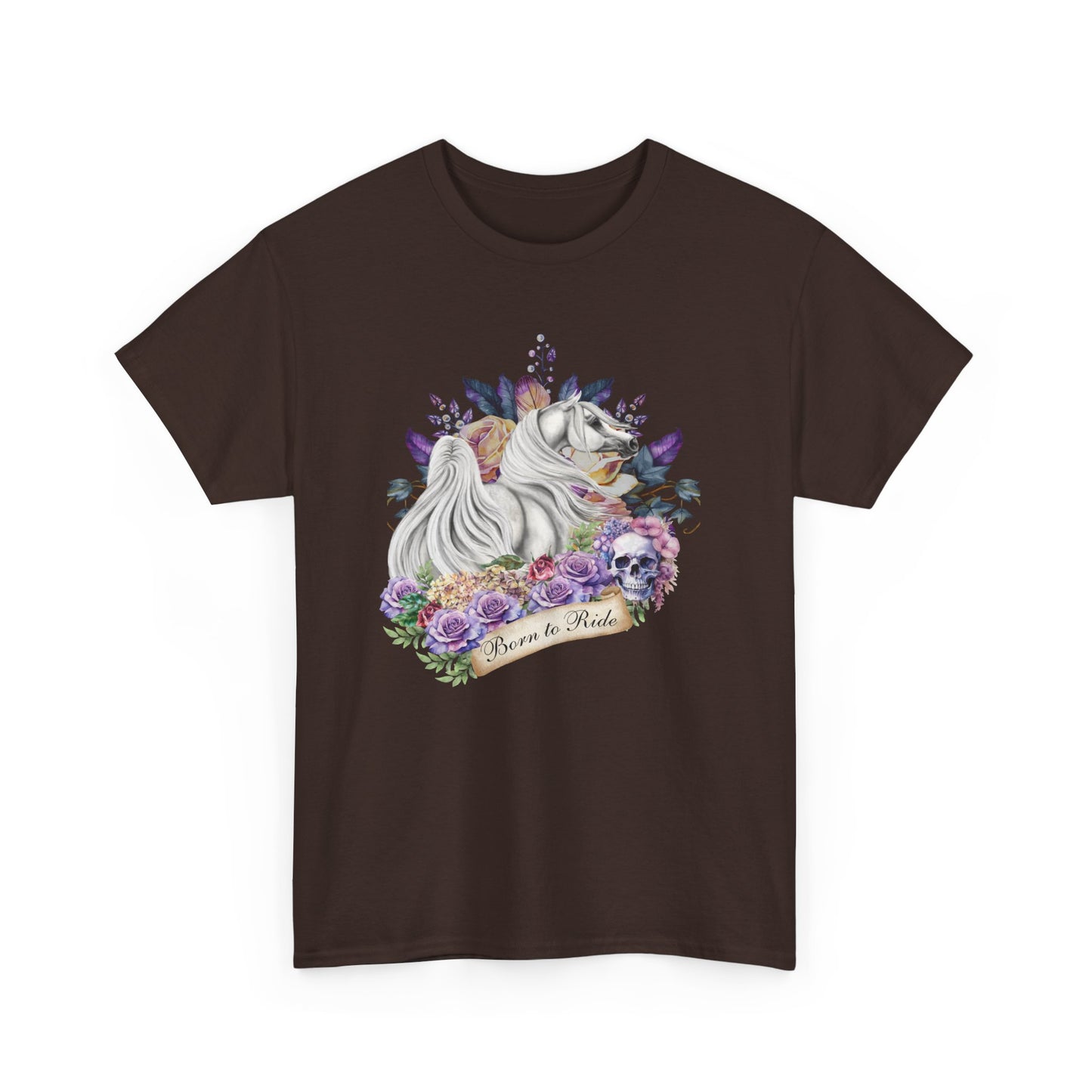 Arabian Horse Floral Skull Biker Tattoo art T-shirt Horse gift Shirt for horse lover Unicorn Unisex Cotton Tee
