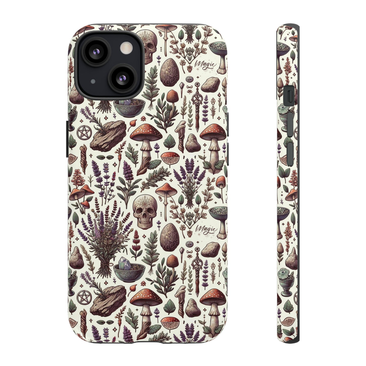 Witchcraft phone case Tough Cases iPhone 15, 14, 13, cell phone case custom phone case metaphysical herbs lavender wild mushrooms goblincore