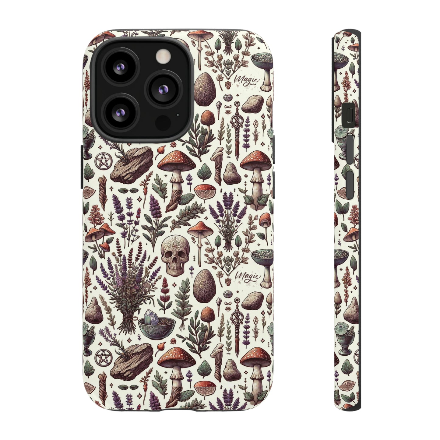 Witchcraft phone case Tough Cases iPhone 15, 14, 13, cell phone case custom phone case metaphysical herbs lavender wild mushrooms goblincore