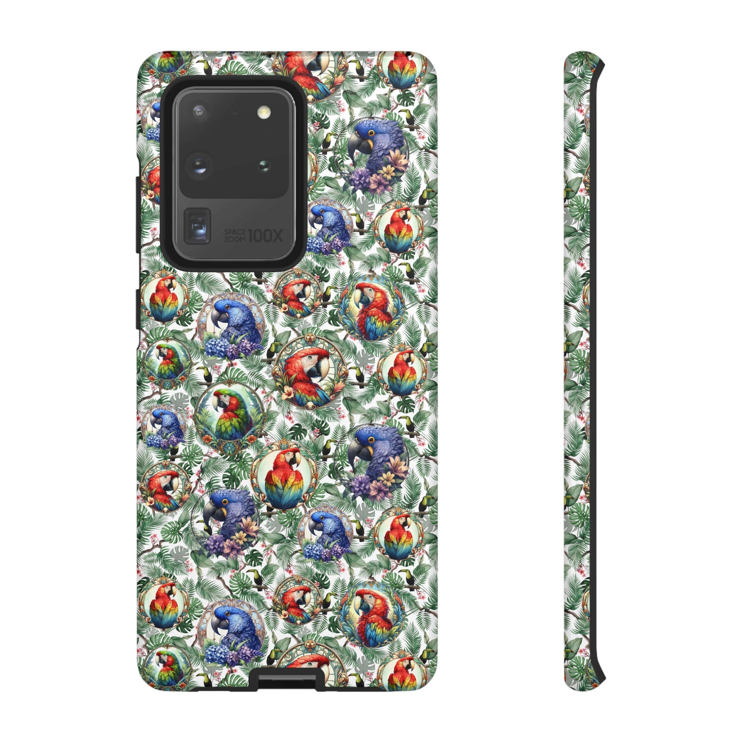 Macaw Parrot Phone Case iPhone 14 15, Samsung s21 s22 s23, Google - Tropical Birds & Leaves Premium Phone Case Bird Art Birb