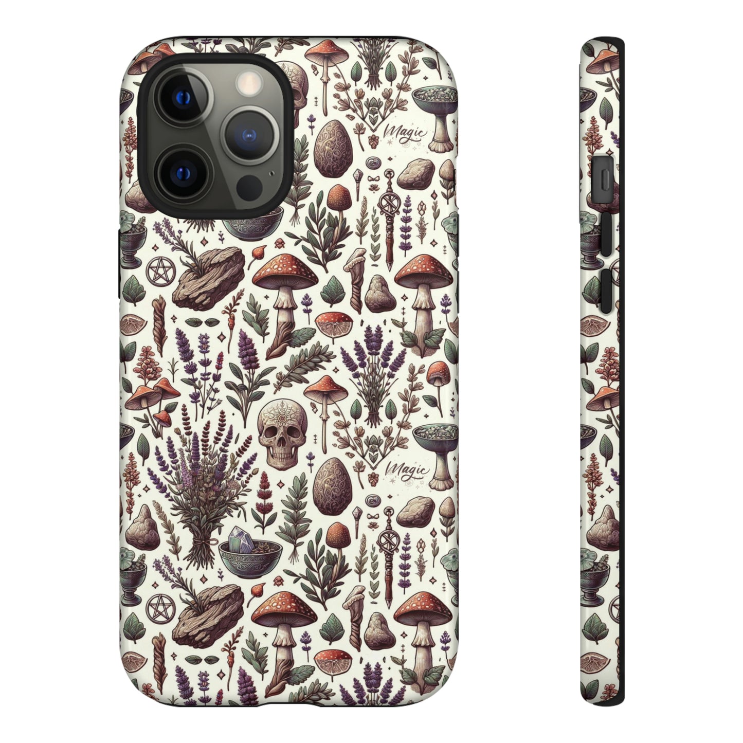 Witchcraft phone case Tough Cases iPhone 15, 14, 13, cell phone case custom phone case metaphysical herbs lavender wild mushrooms goblincore