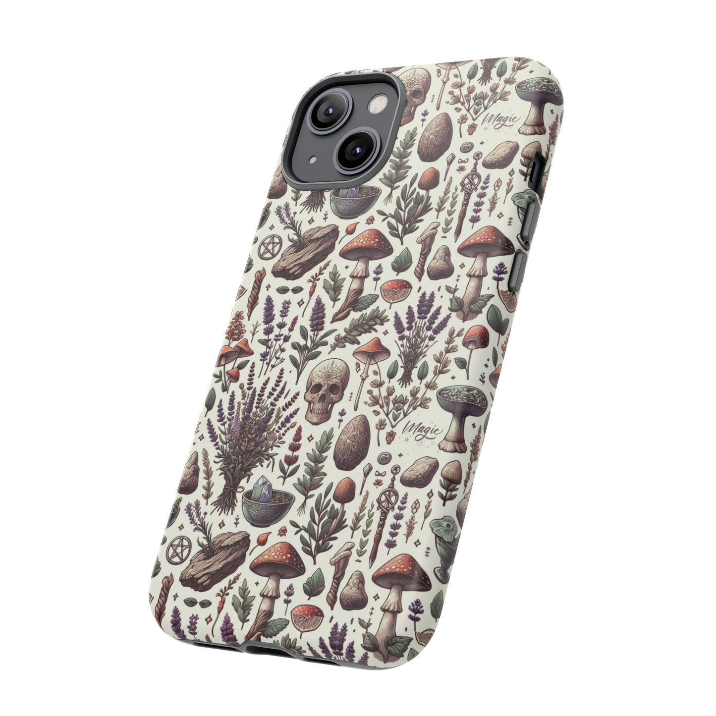 Witchcraft phone case Tough Cases iPhone 15, 14, 13, cell phone case custom phone case metaphysical herbs lavender wild mushrooms goblincore