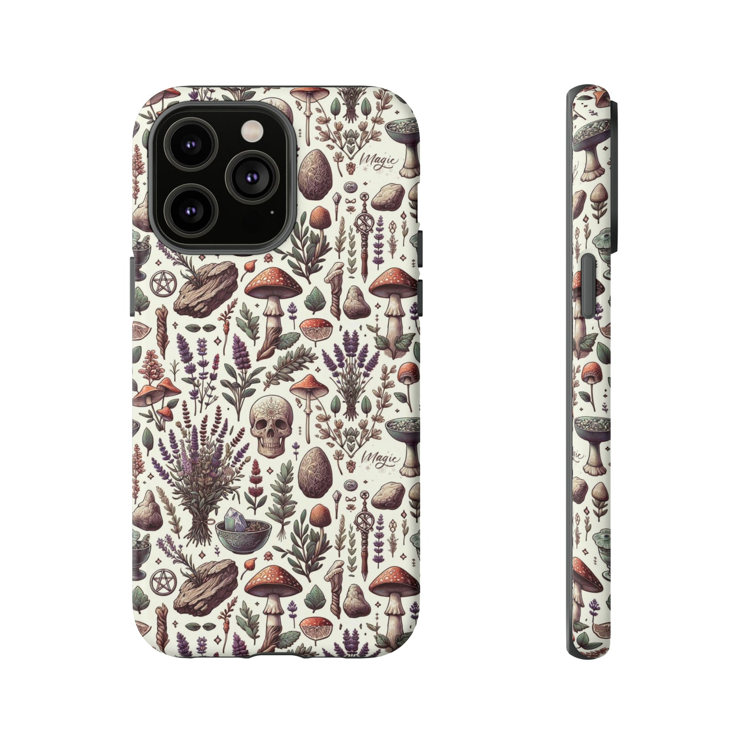 Witchcraft phone case Tough Cases iPhone 15, 14, 13, cell phone case custom phone case metaphysical herbs lavender wild mushrooms goblincore