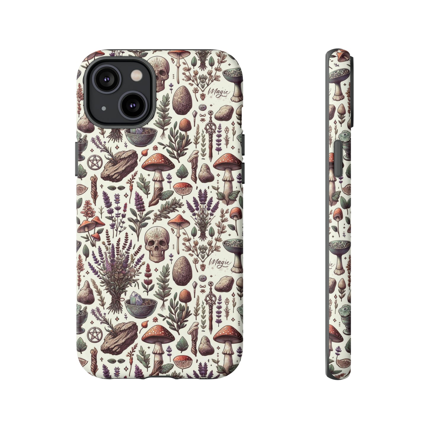 Witchcraft phone case Tough Cases iPhone 15, 14, 13, cell phone case custom phone case metaphysical herbs lavender wild mushrooms goblincore