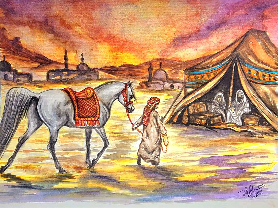 "Family Traditions" Arabian Horse Bedouin Family original painting