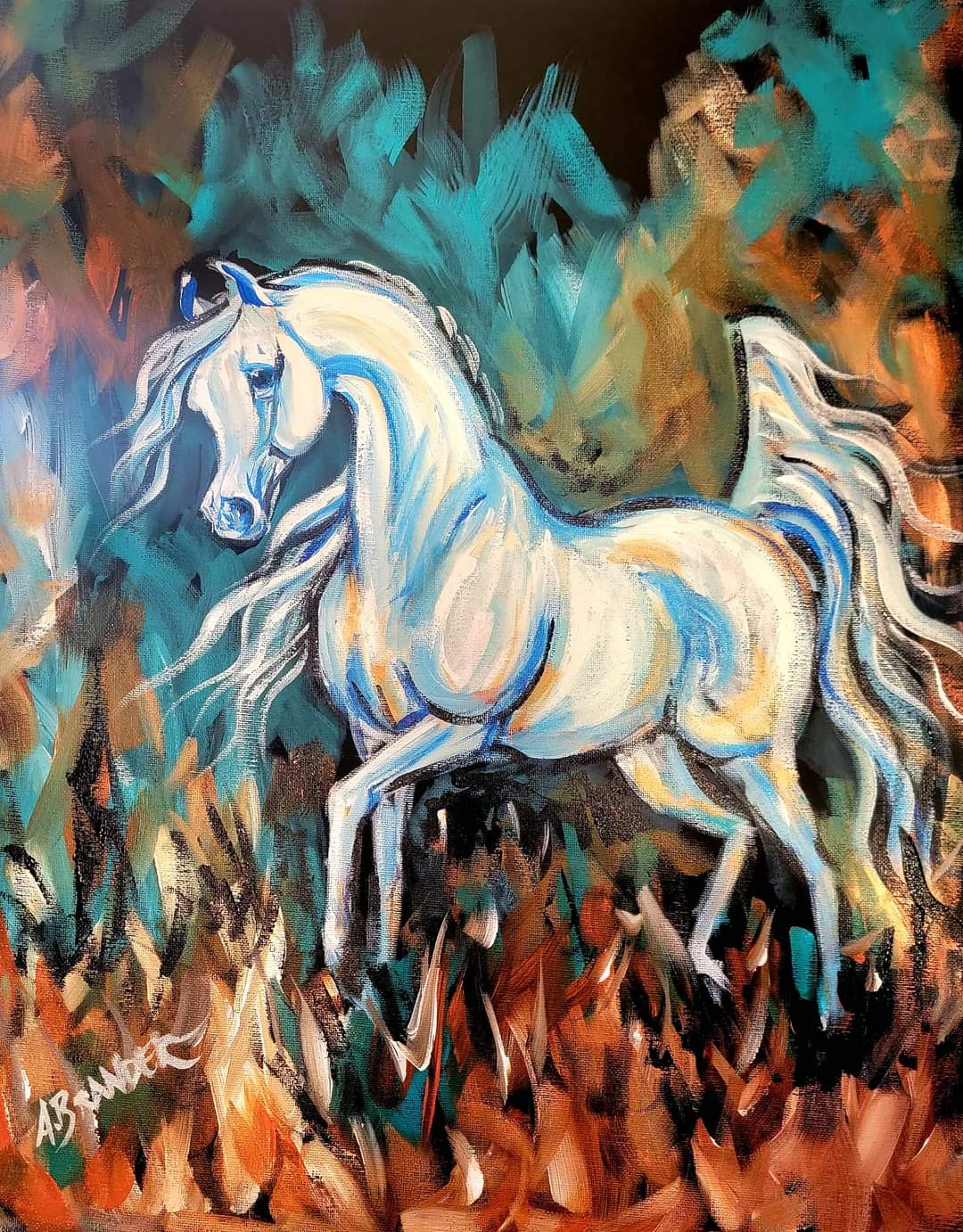 Abstract Impressionist Arabian horse original canvas painting