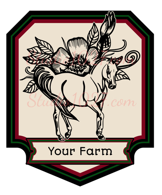 Floral Elegant Arabian Horse Farm Logo