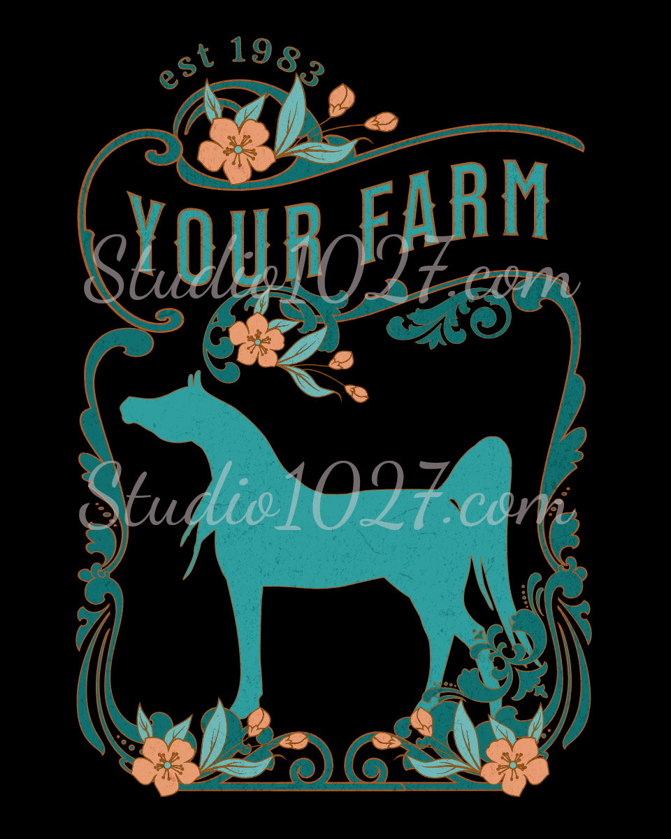 Western Vintage Style Arabian Horse Farm Logo