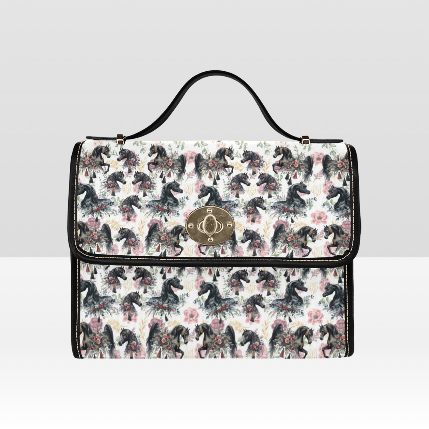 Black Arabian Horse Spring Canvas Handbag multiple color choices