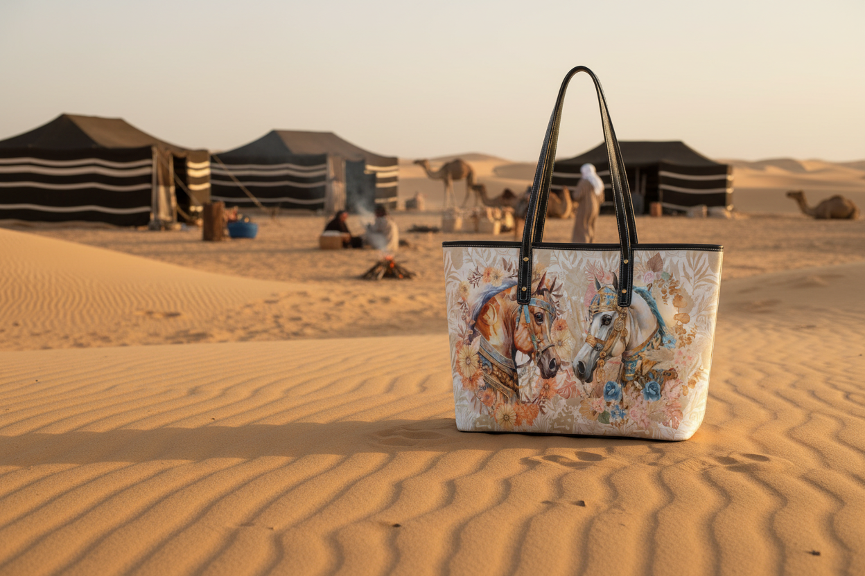 Egyptian Arabian Horse handbag Beautiful Floral Tote Chic Leather Tote Bag