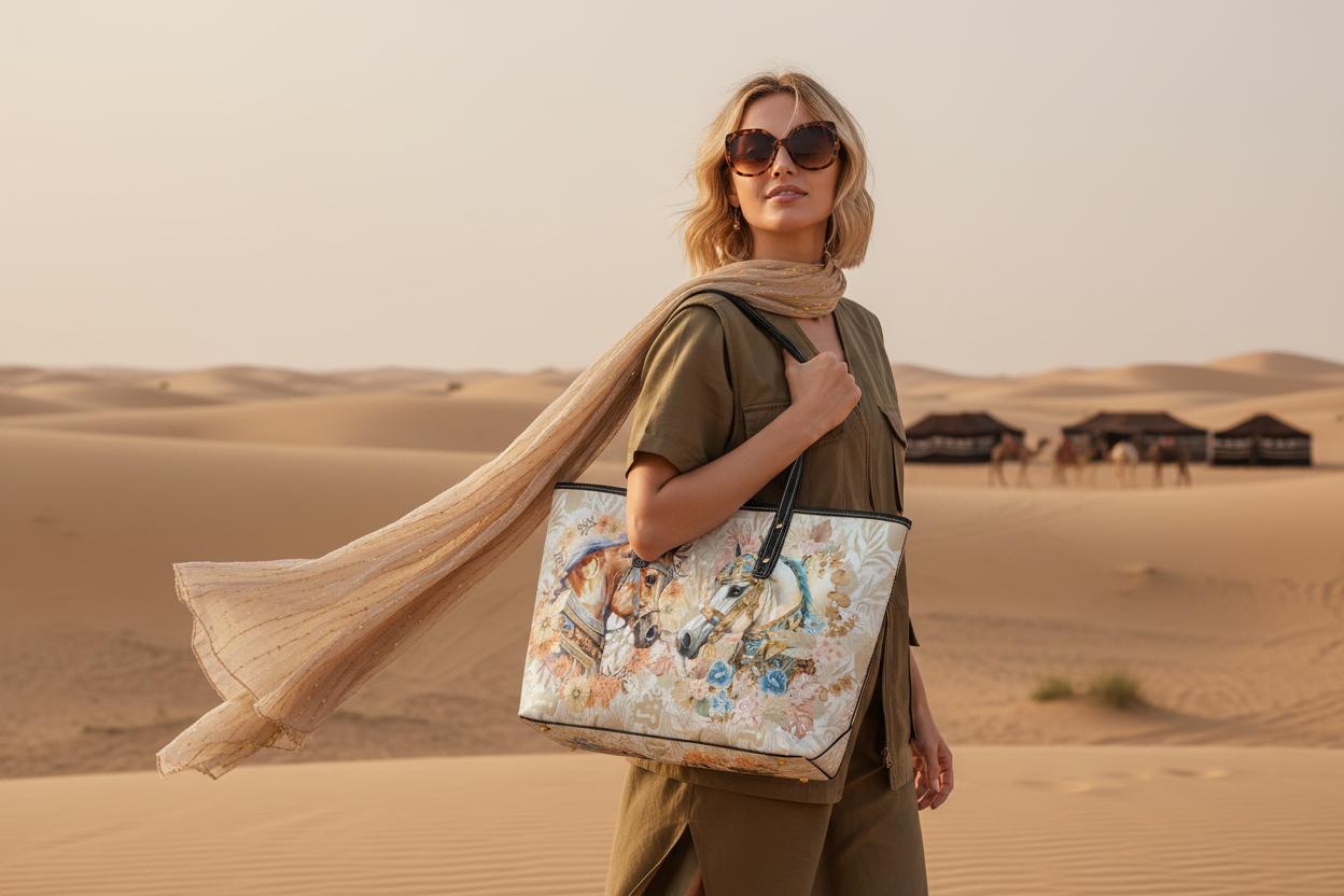 Egyptian Arabian Horse handbag Beautiful Floral Tote Chic Leather Tote Bag