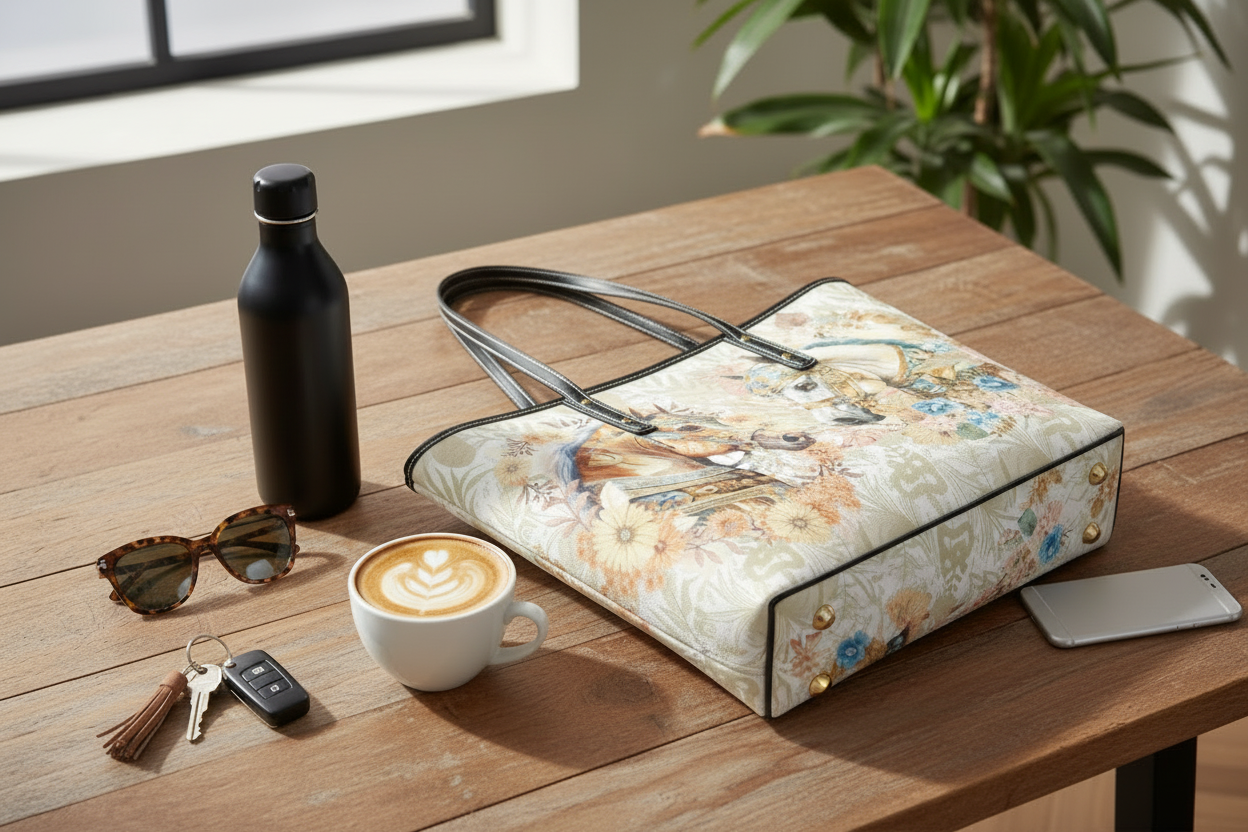 Egyptian Arabian Horse handbag Beautiful Floral Tote Chic Leather Tote Bag