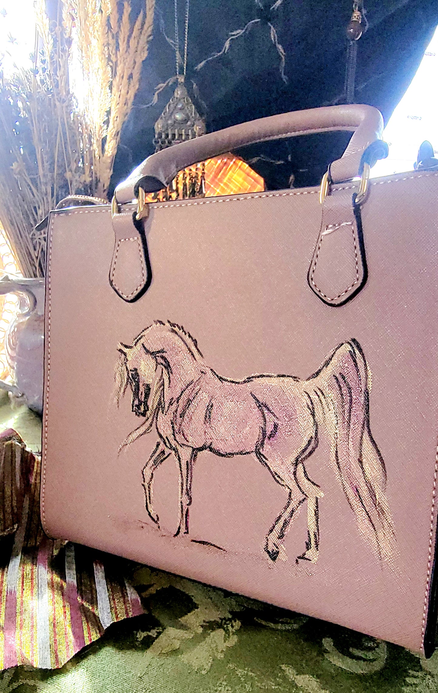 Dusty Pink Arabian Horse hand painted hand bag