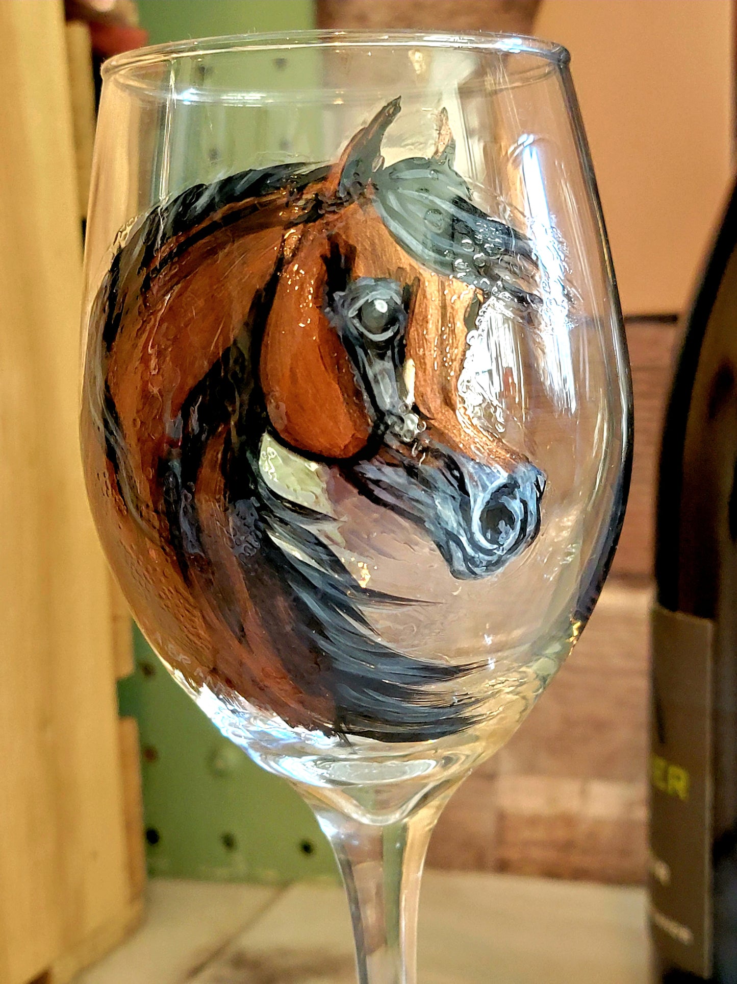 Pair of Bay Arabian Horse Wine Glasses