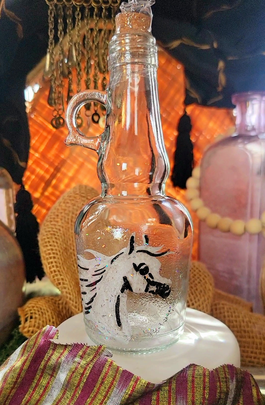 Arabian Horse Hand painted Oil or Syrup bottle