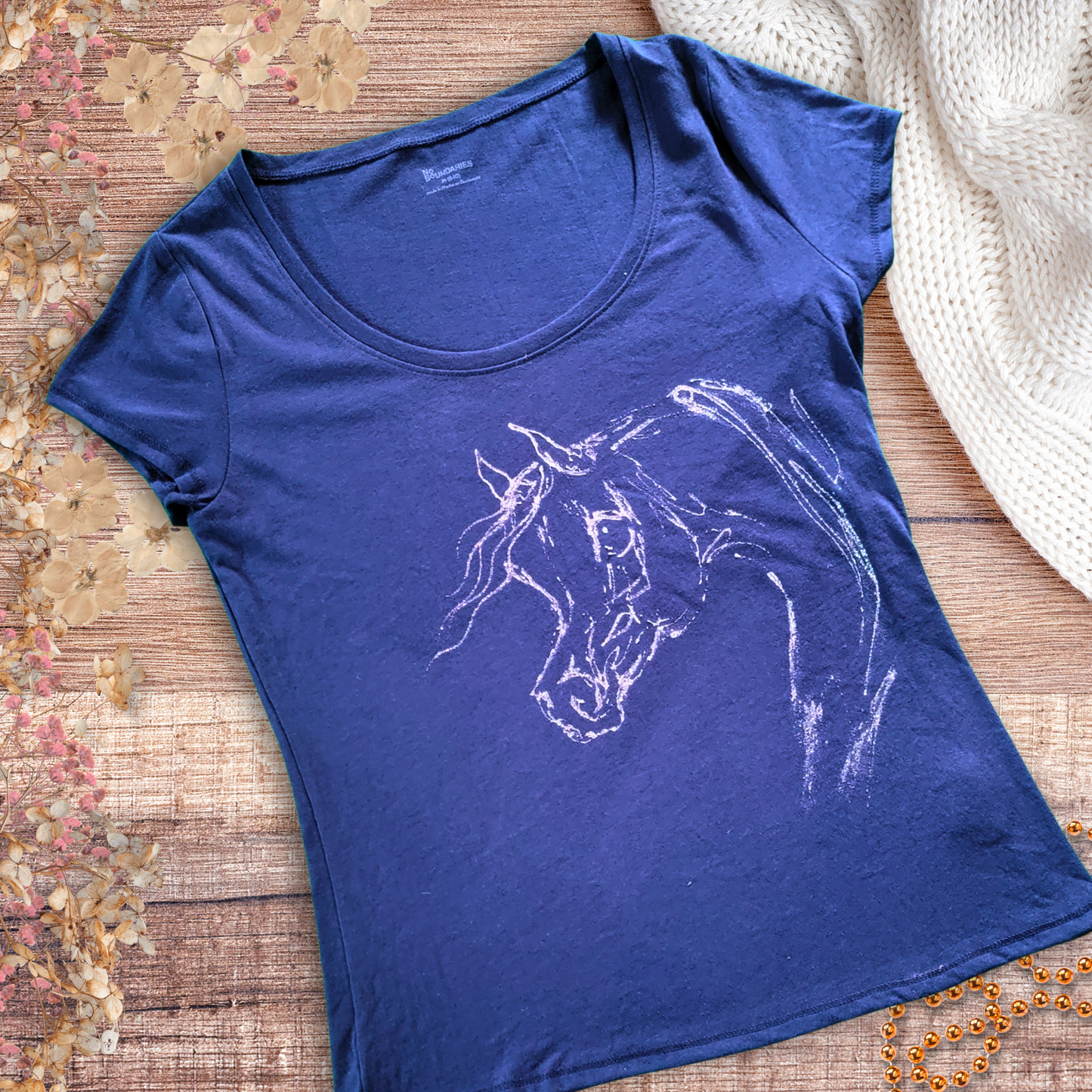 Blue Hand painted Arabian horse baby doll tee M