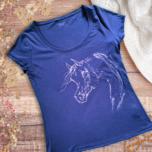Blue Hand painted Arabian horse baby doll tee M