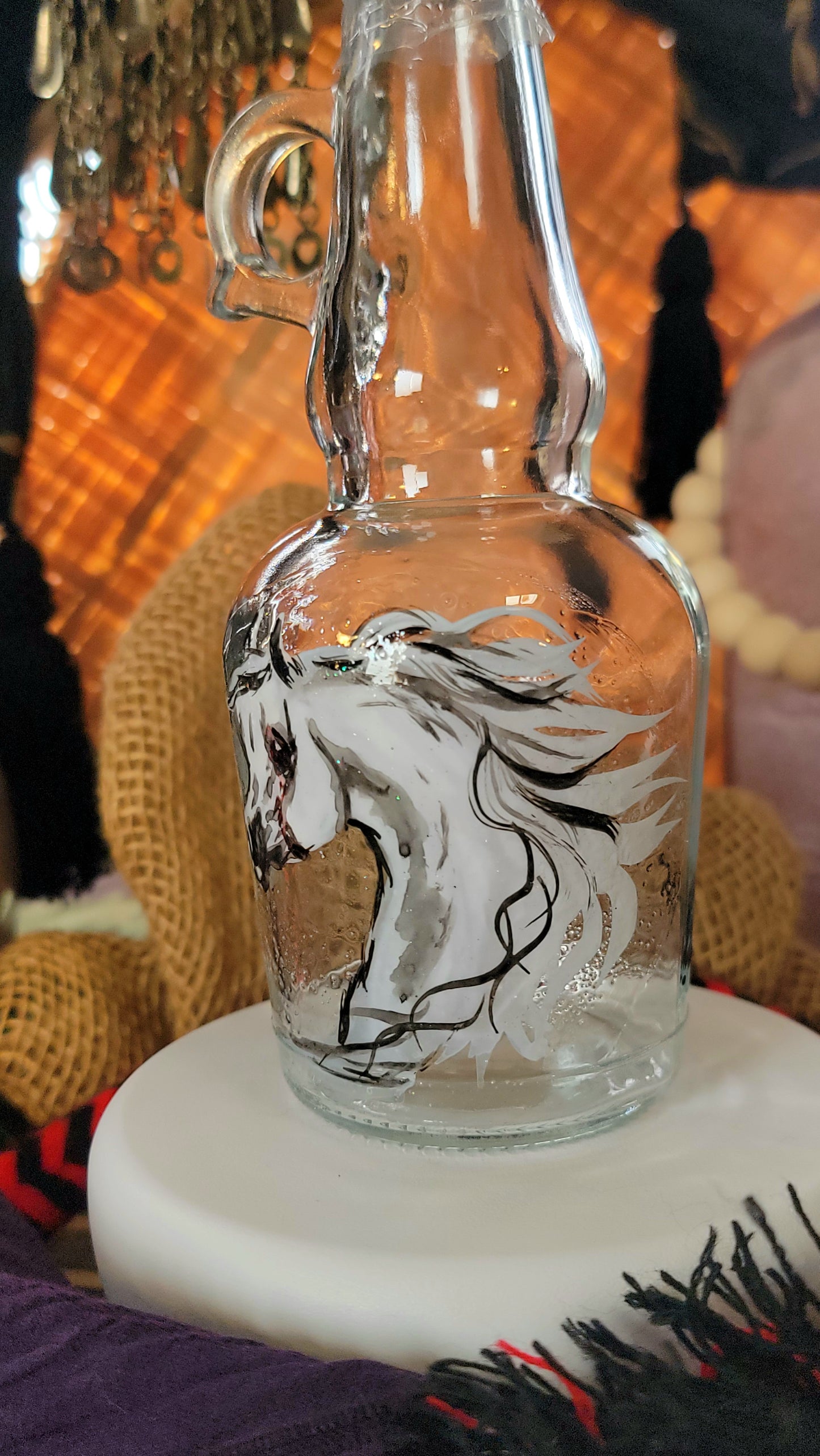 Arabian Horse Hand painted Oil or Syrup bottle
