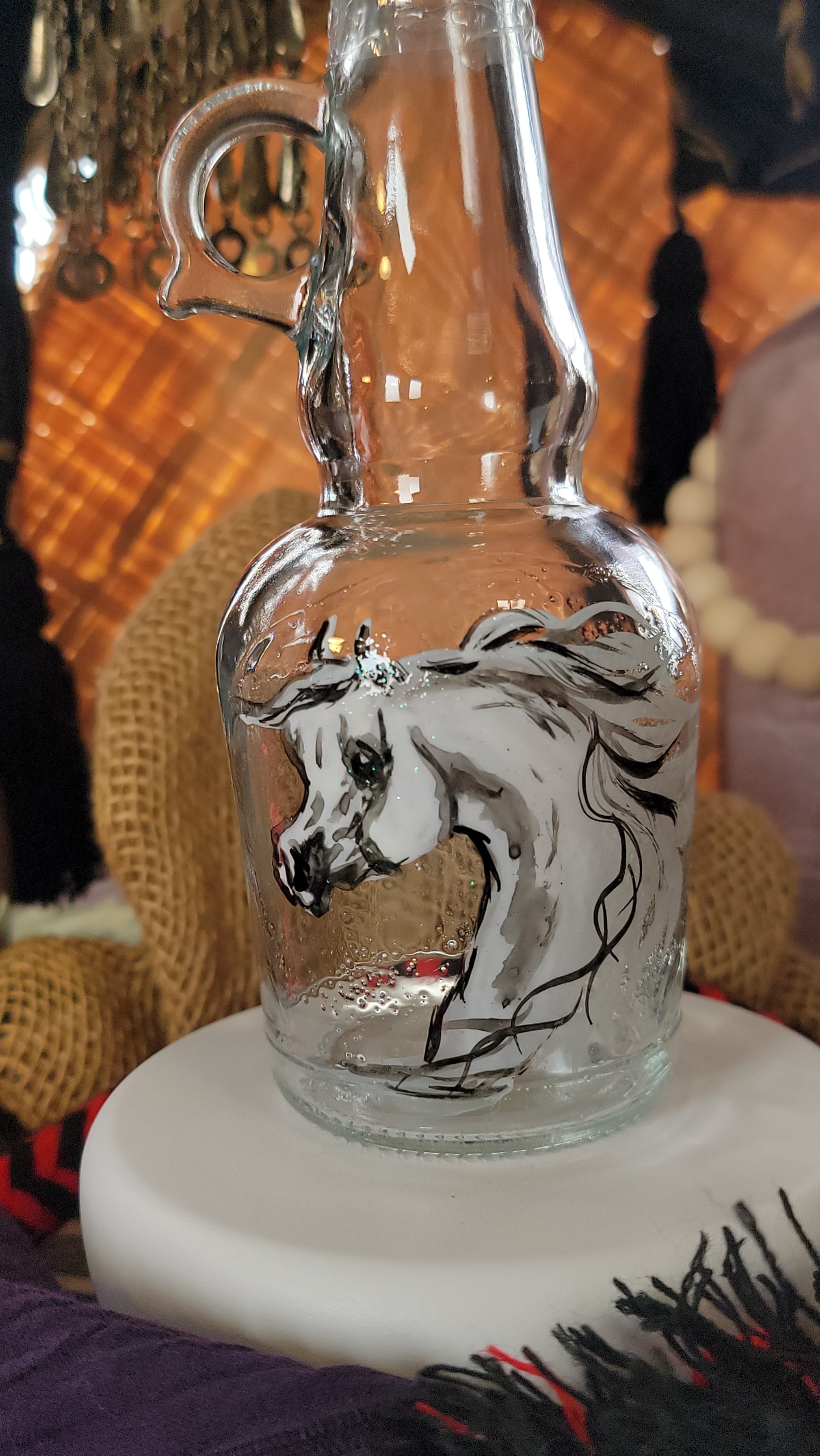 Arabian Horse Hand painted Oil or Syrup bottle