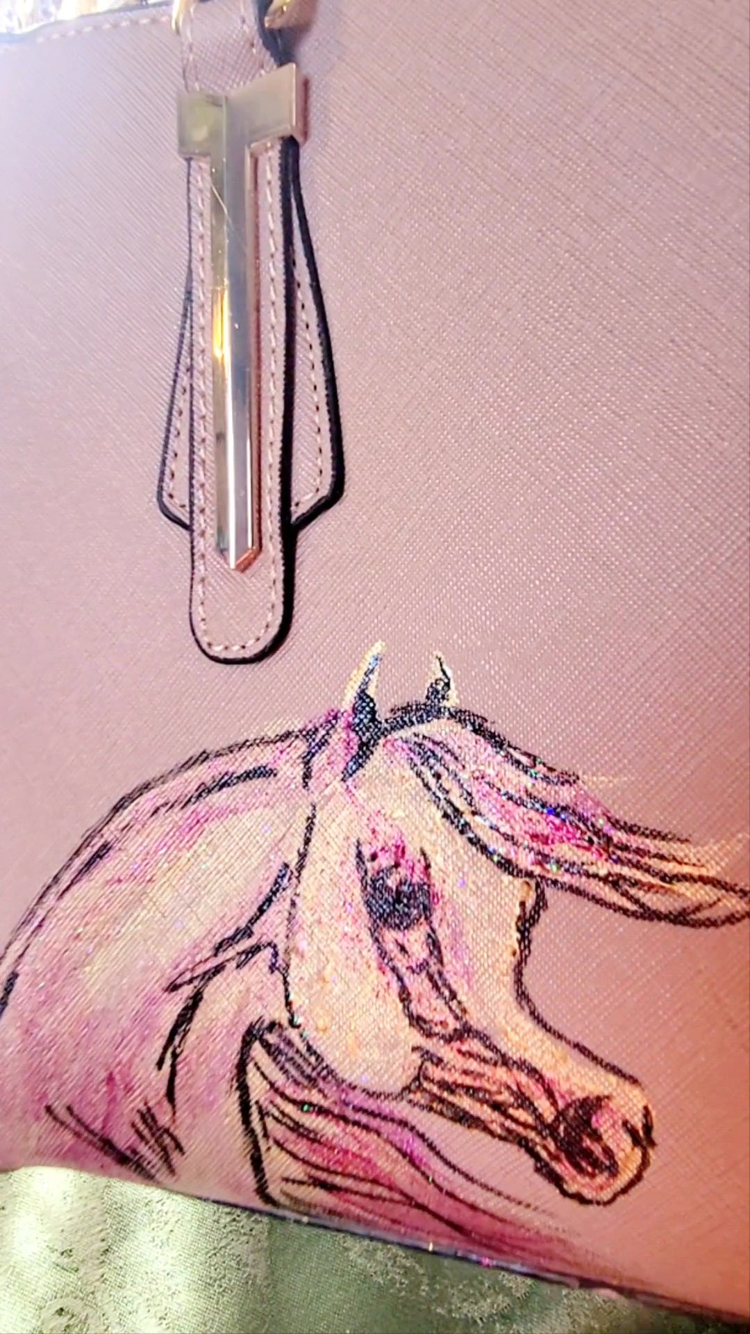 Dusty Pink Arabian Horse hand painted hand bag