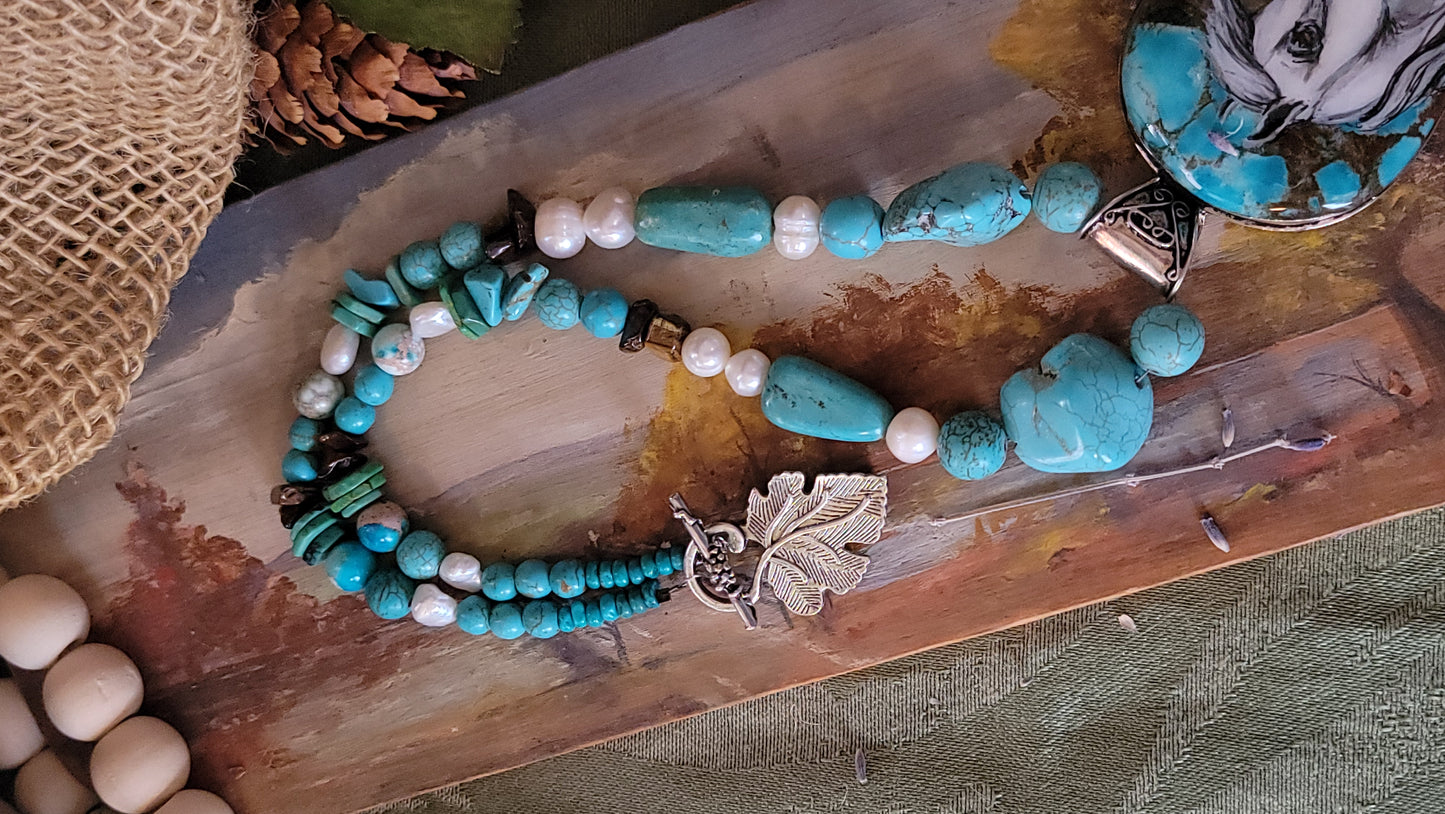 Turquoise hand painted Arabian necklace