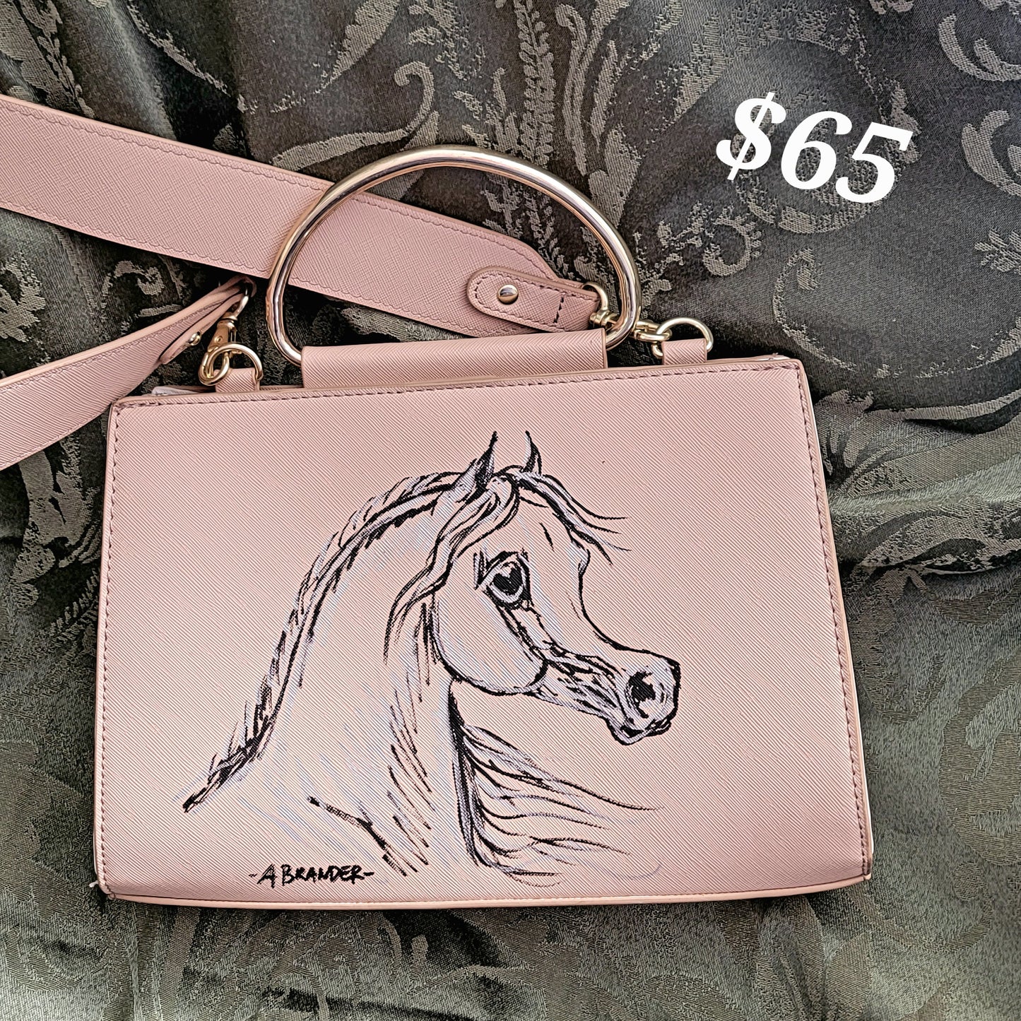 Pink Handbag Hand Painted with Arabian Horses