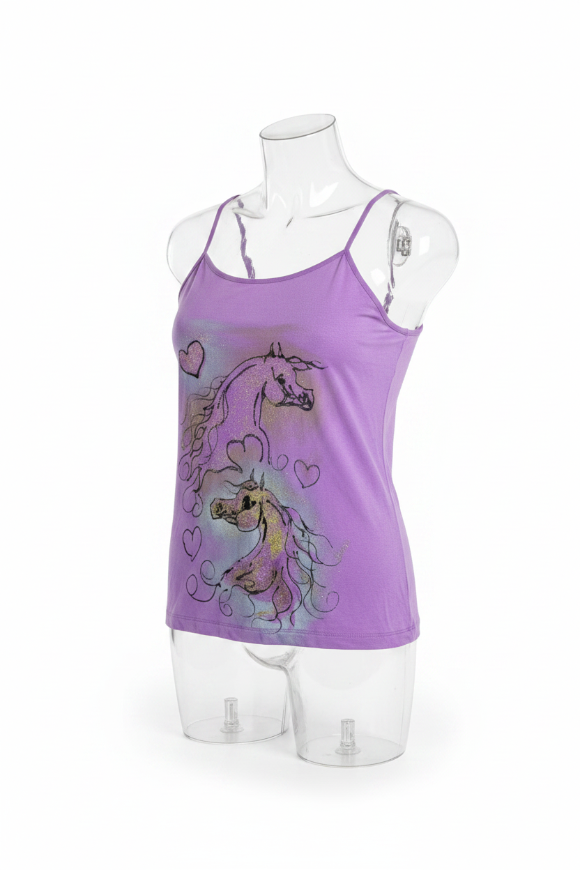 Lilac purple hand painted glitter Arabian horse tank L