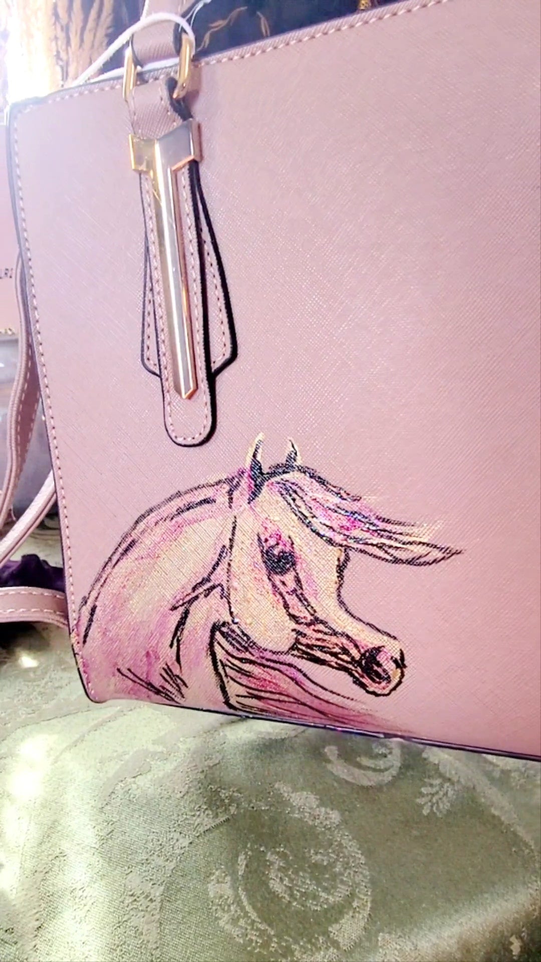 Dusty Pink Arabian Horse hand painted hand bag