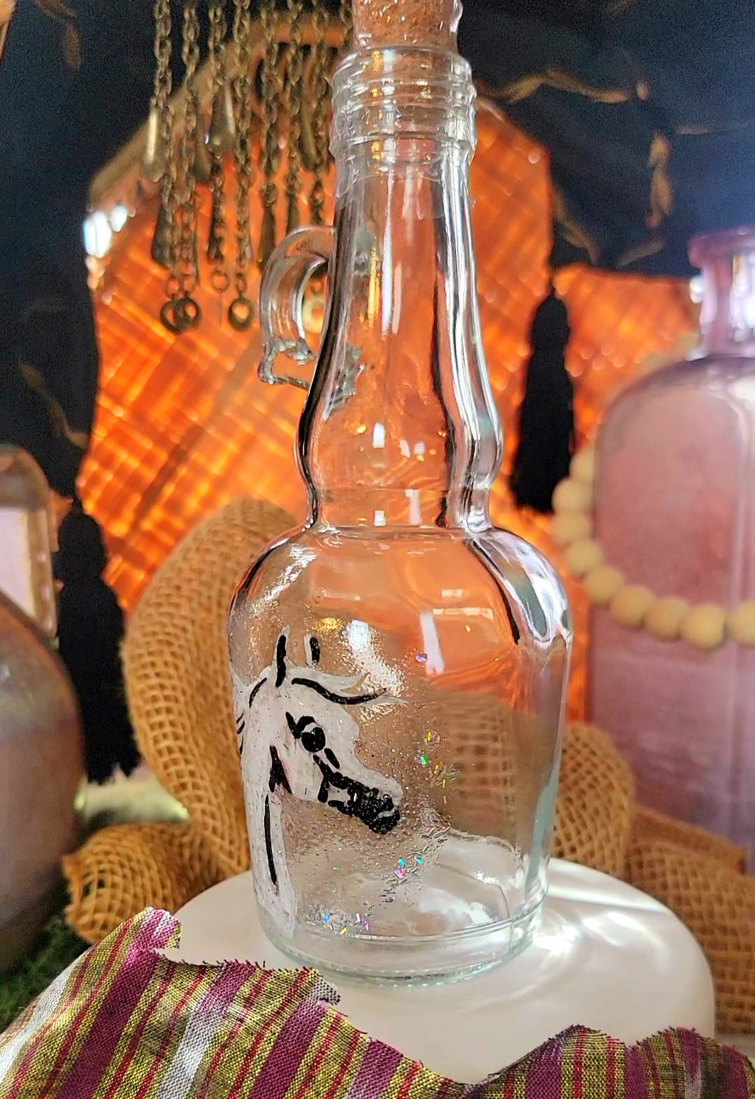 Arabian Horse Hand painted Oil or Syrup bottle