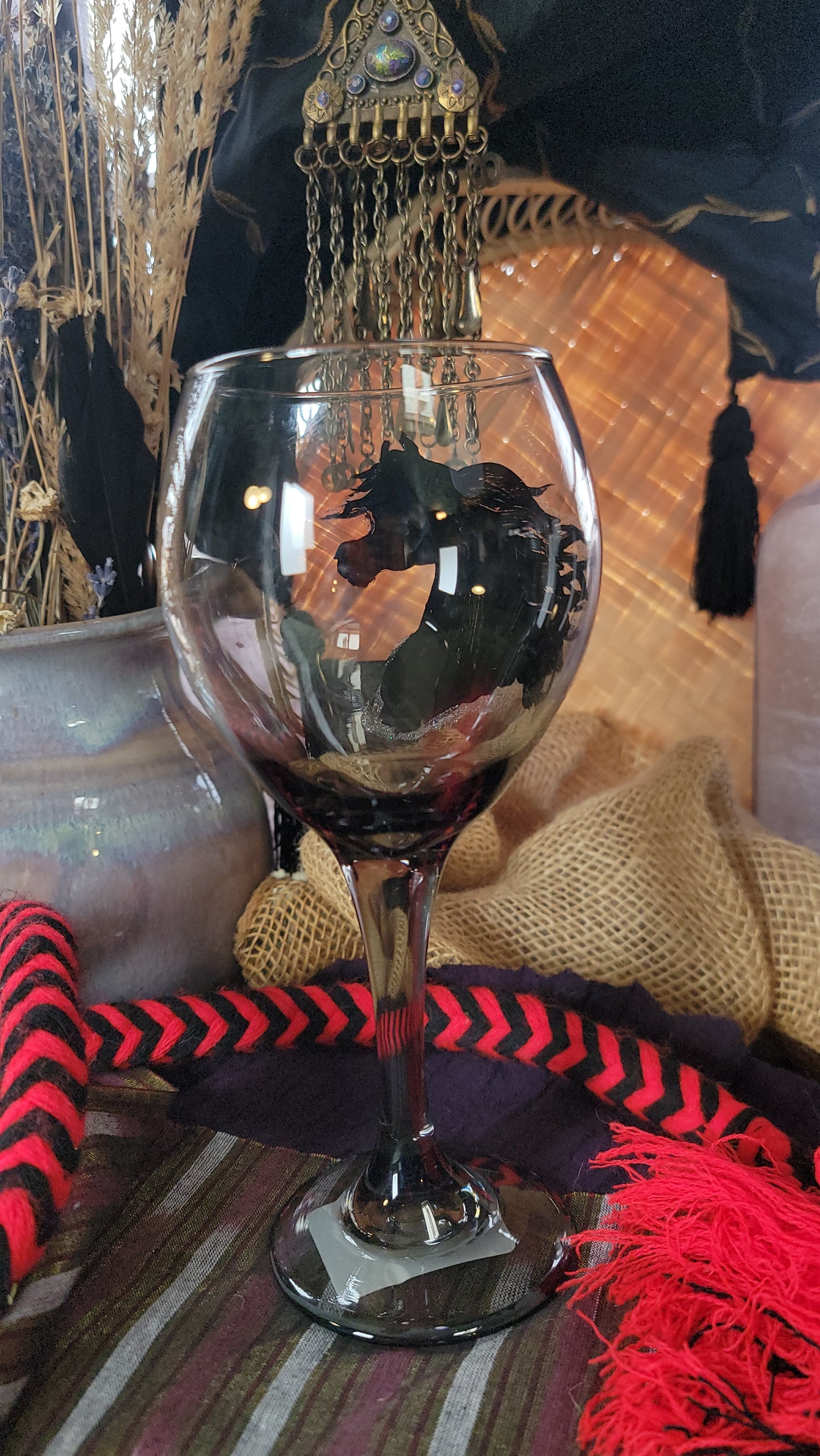 Arabian Horse Silver Sparkle Hand Painted Wine Glass