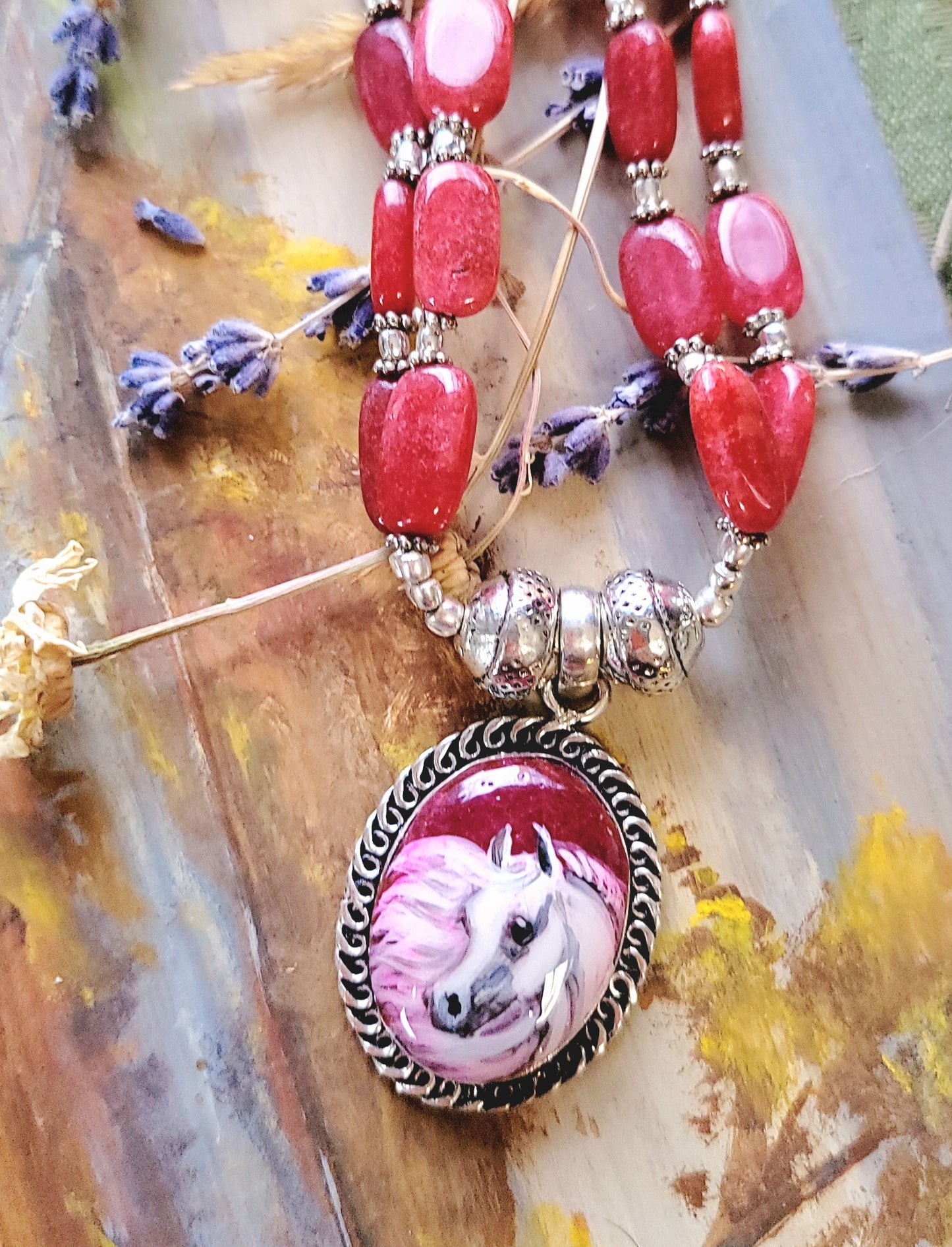Hand Painted Arabian Pink Agate necklace