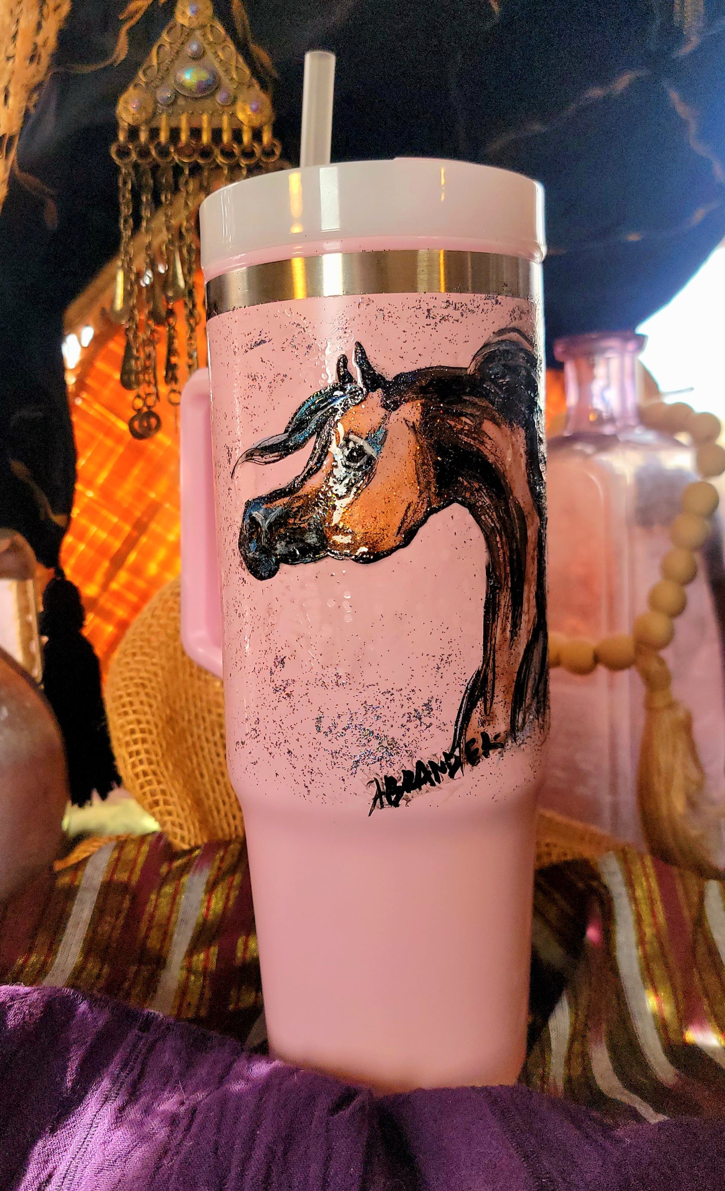 BAY ARABIAN horse hand painted 30oz drink tumbler
