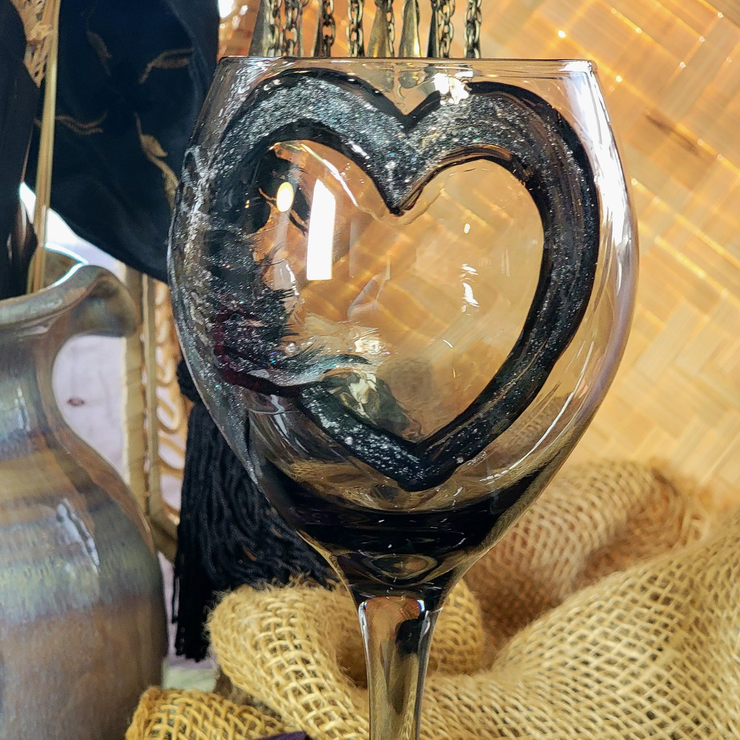 Arabian Horse Silver Glitter Heart Wine Glass