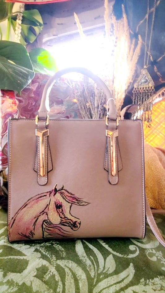 Dusty Pink Arabian Horse hand painted hand bag
