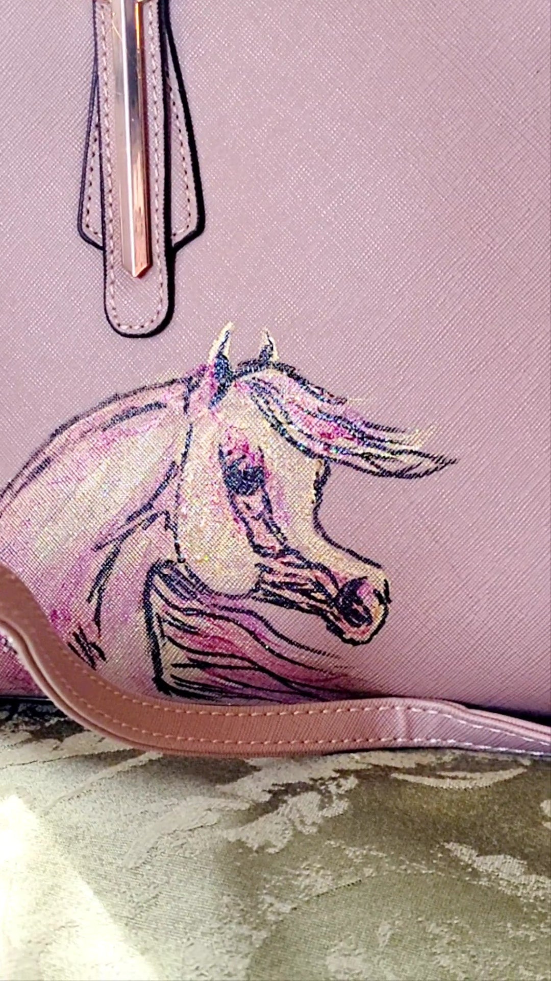Dusty Pink Arabian Horse hand painted hand bag