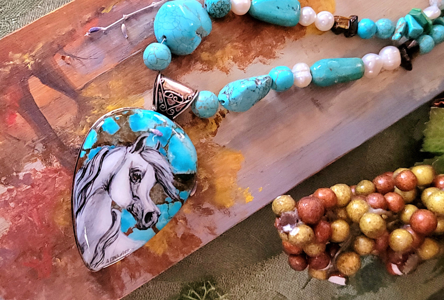 Turquoise hand painted Arabian necklace