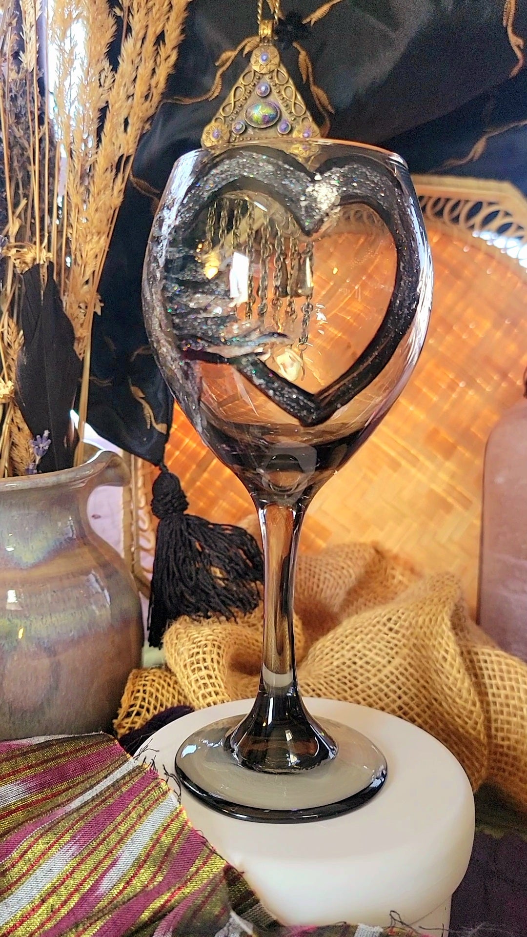 Arabian Horse Silver Glitter Heart Wine Glass