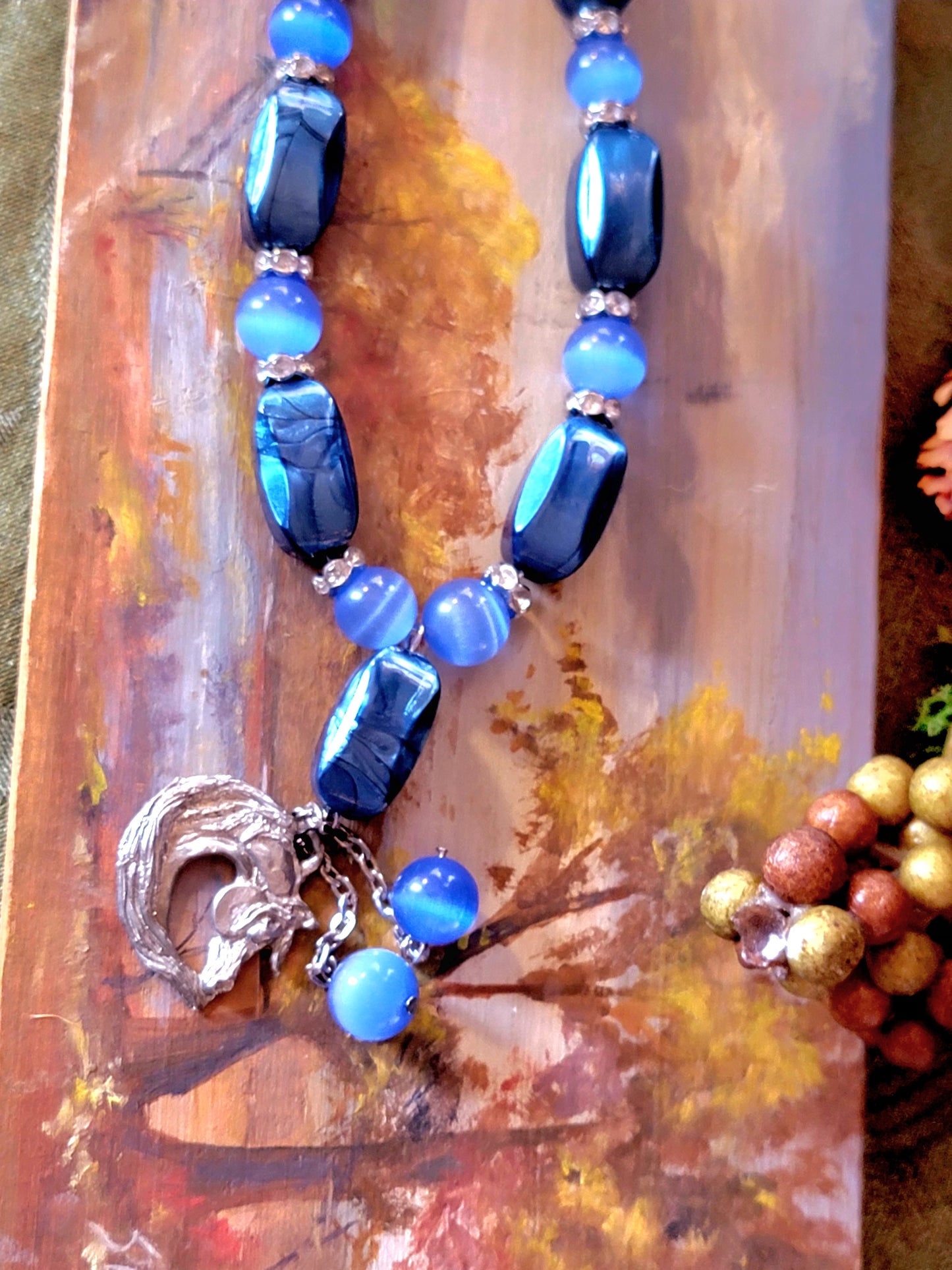 Pewter Horse Blue Necklace set