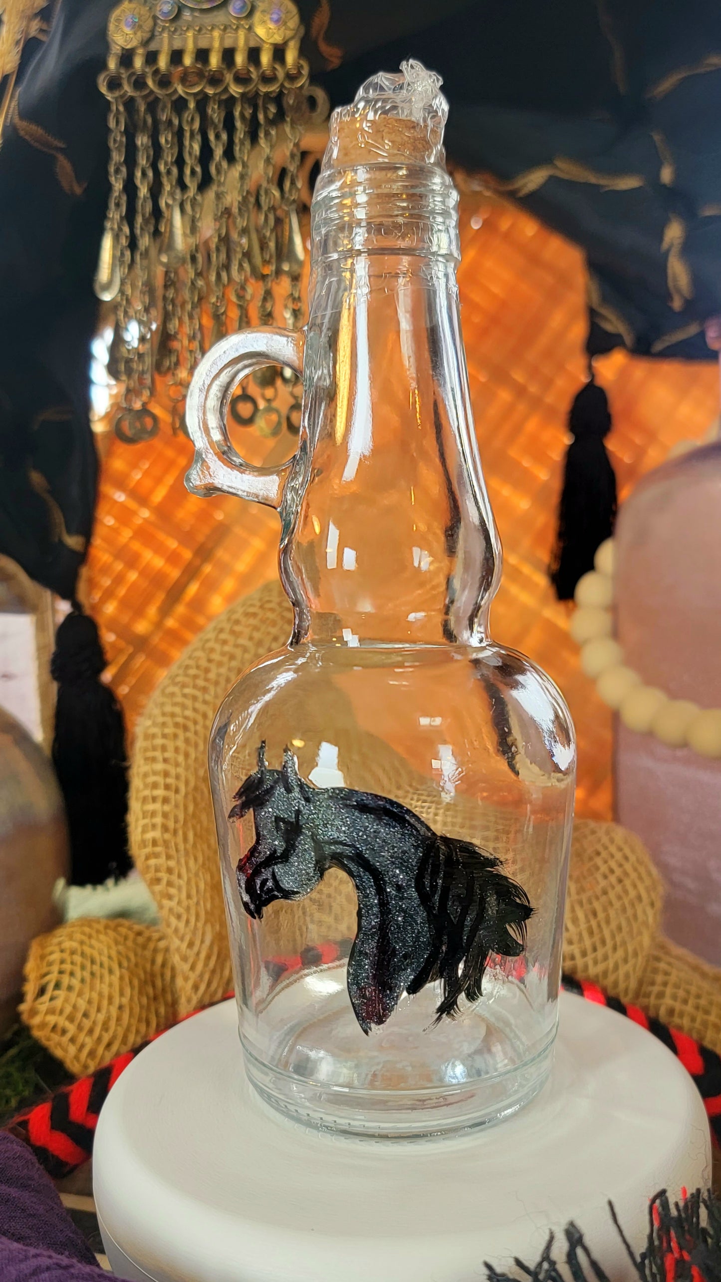 Arabian Horse Hand painted Oil or Syrup bottle