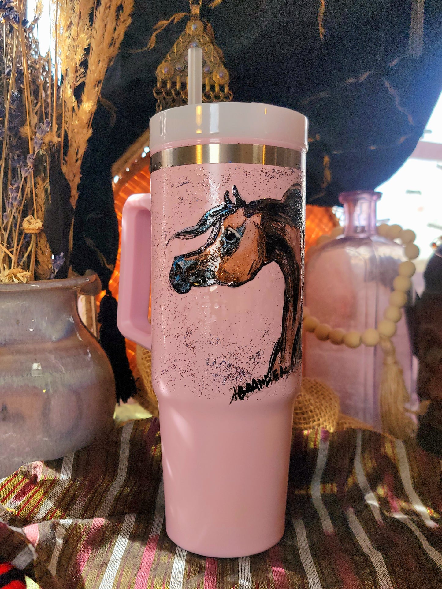 BAY ARABIAN horse hand painted 30oz drink tumbler